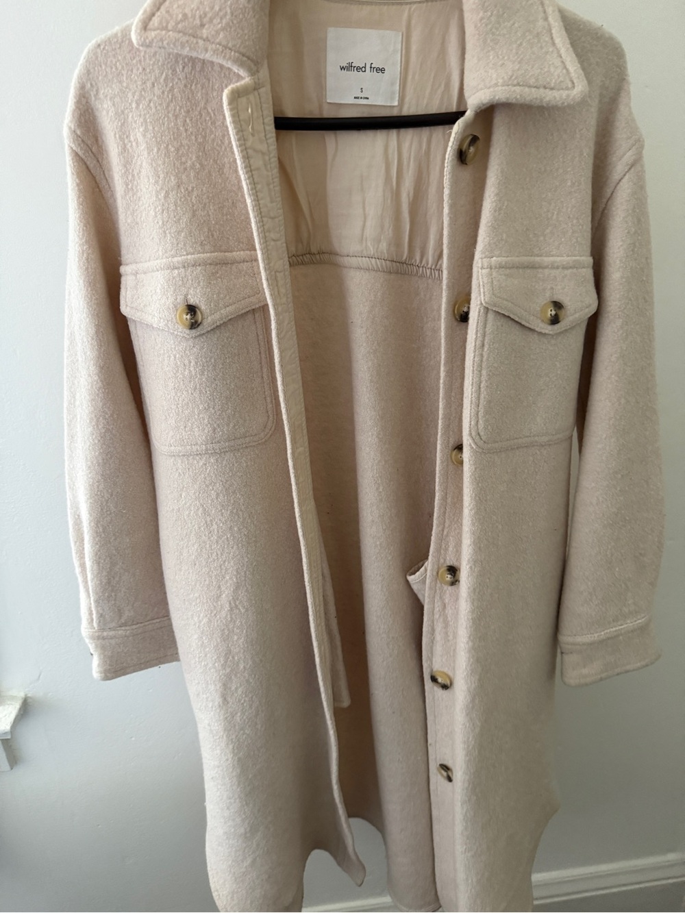 Wilfred Free Aritzia Cream Wool-Blend Shacket